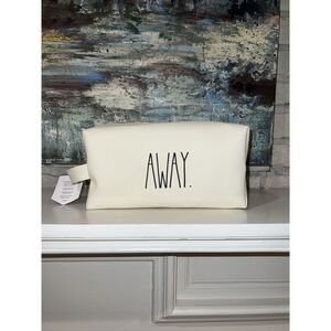 NWT Rae Dunn “AWAY” Toiletry Cosmetic Bag With Zipper & Handle Off White